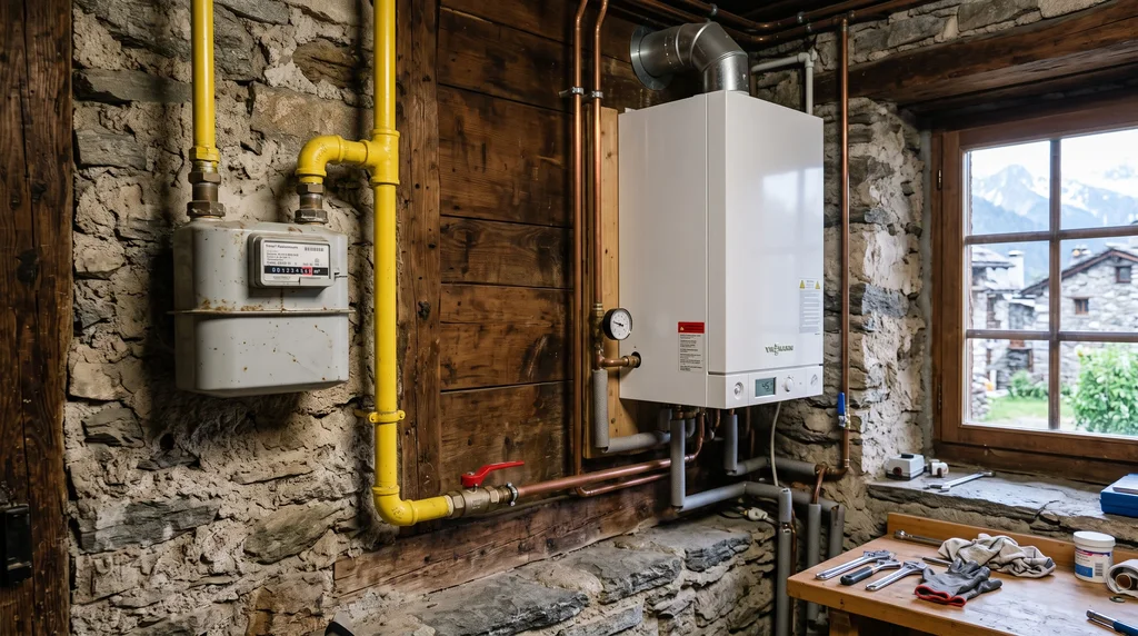 Installation intérieure de gaz — compteur, chaudière et raccordements — Gaz à Cantaron